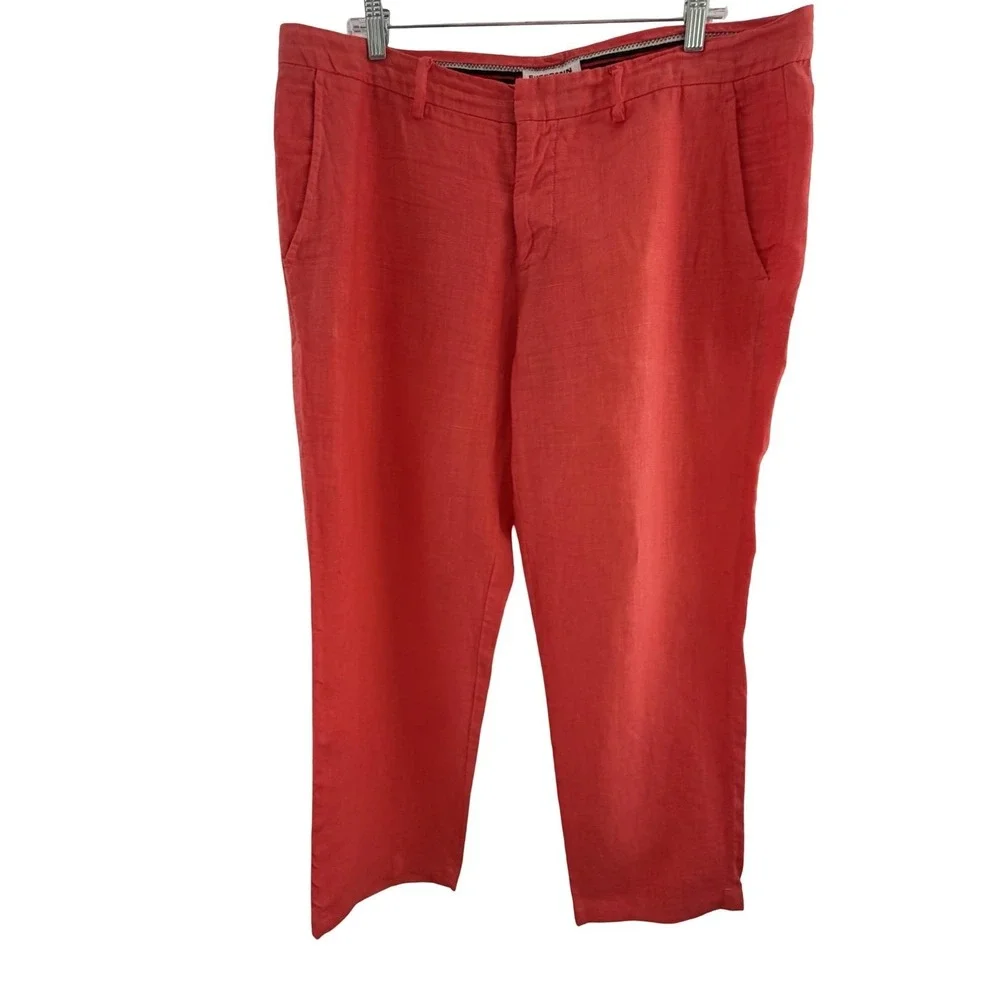 Europann Pants Mens Nantucket Red 40 x 28 100% Linen Chino Straight Lightweight
